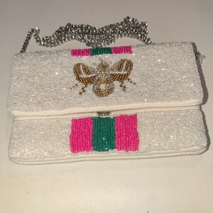 Elegant Beaded Clutch with Chain Strap